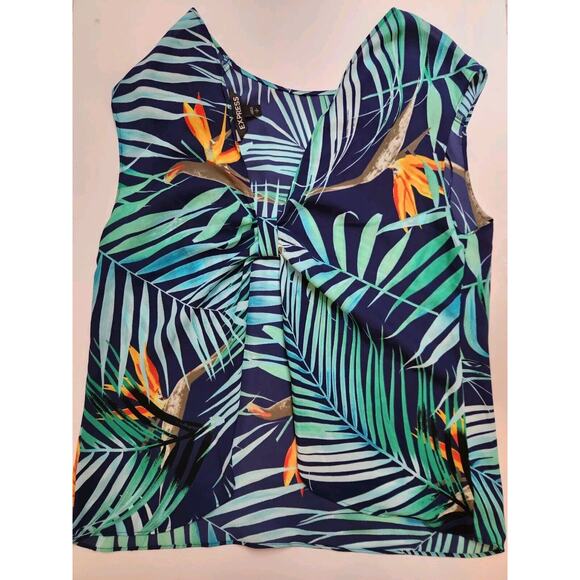 Express Backless Tank Top Blouse Tropical Hawaiian Back Bow Cutout Women Small - Picture 3 of 11